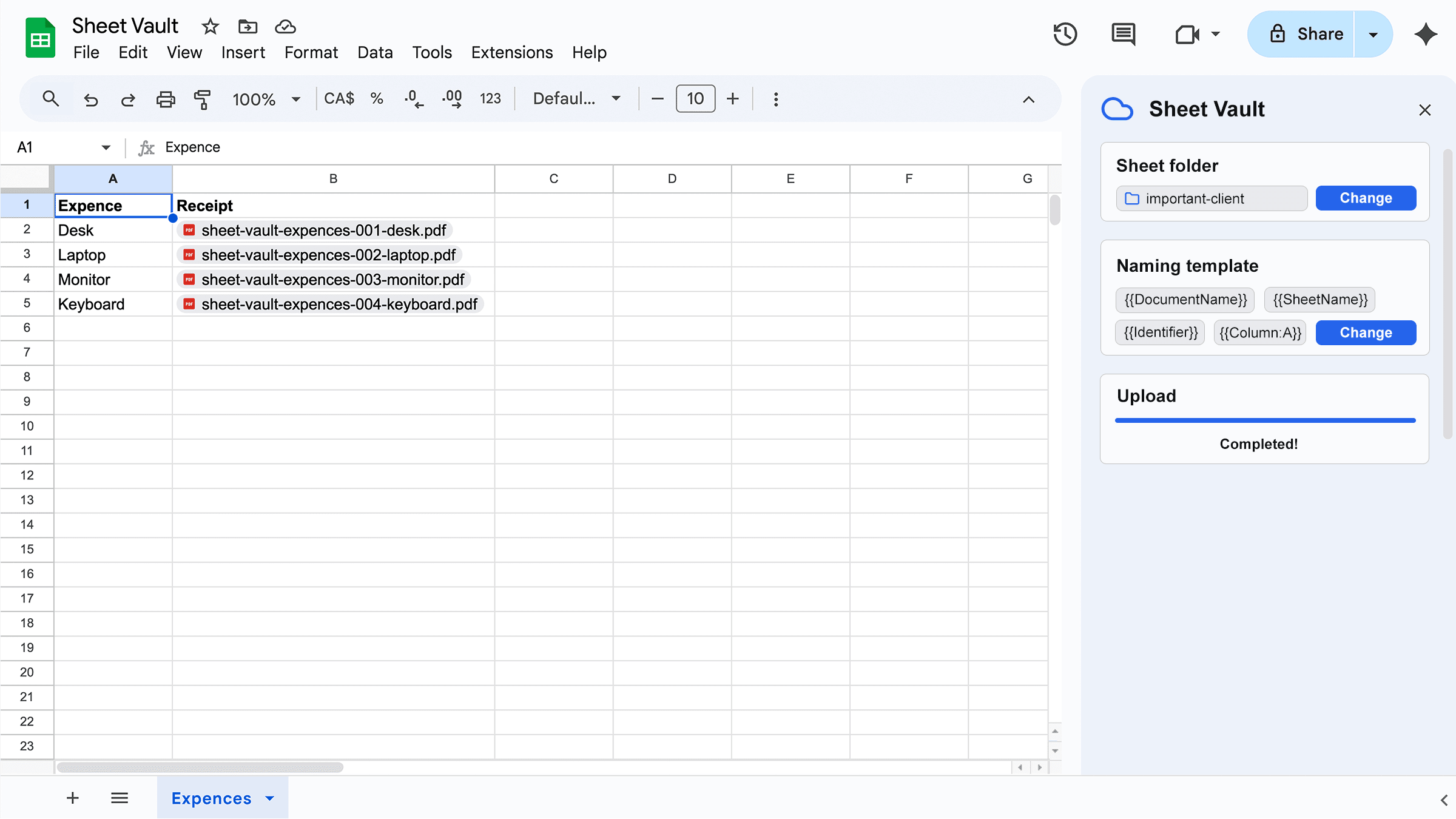 SheetVault bulk file upload interface demonstration